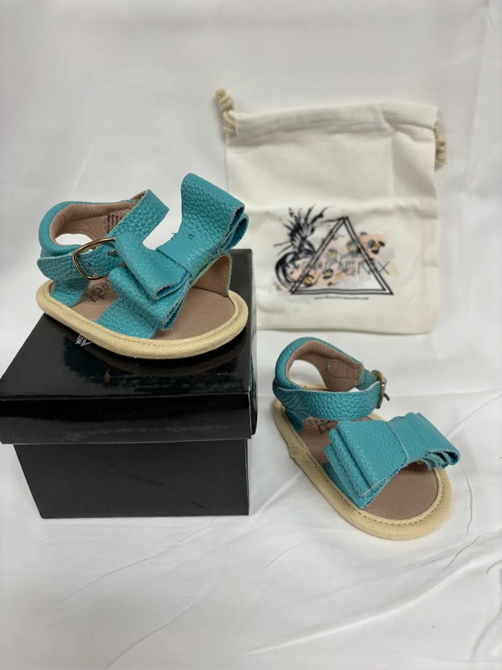 NIB BabyTeal Bow Sandals by The Spotted Phoenix- Soft Summer Comfort